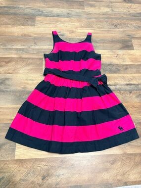 Abercrombie & Fitch Pink Black Striped Dress Size 10 Fit & Flare Bow Waist